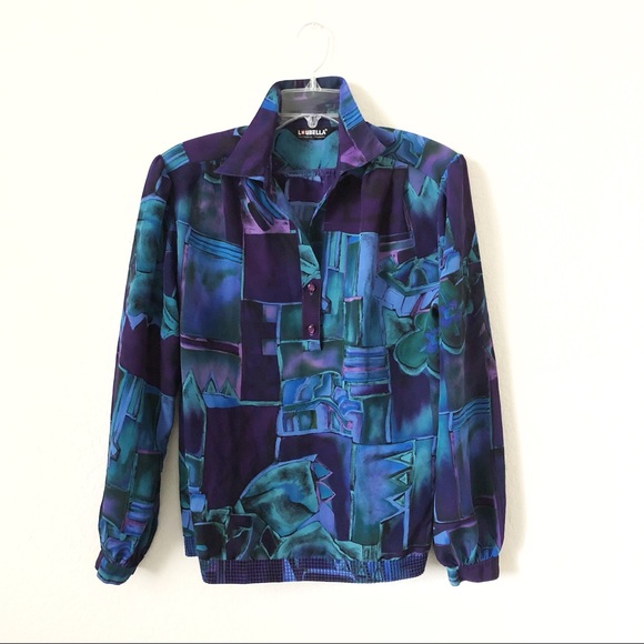 Vintage Tops - 80’s Vintage Long Sleeve Abstract Print Blouse!